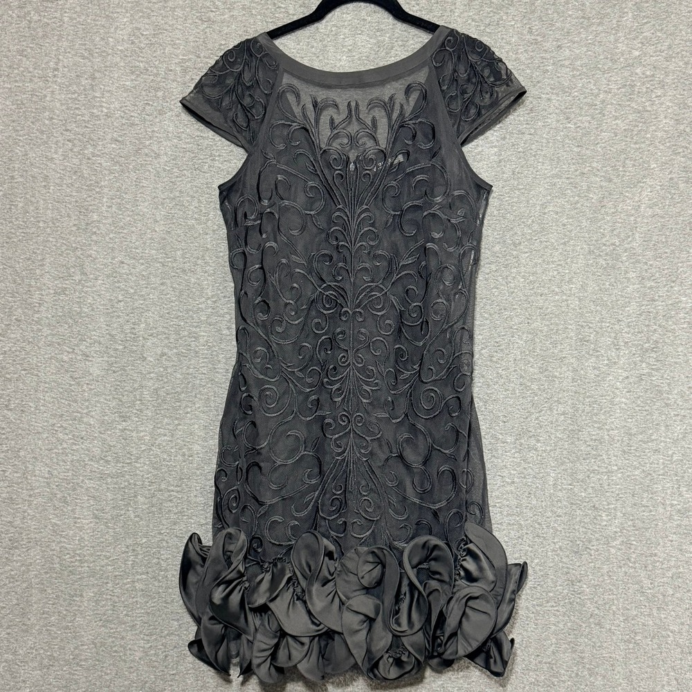Guess Women Dress 8 Black Mesh Embroidered Ruffle Hem Cocktail Evening LBD